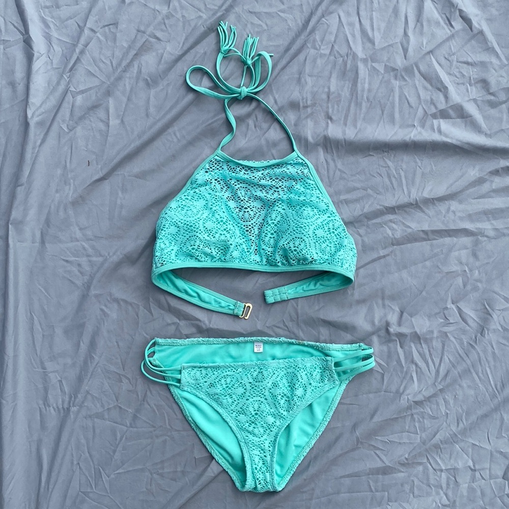 Teal Bikini | Juniors Size Medium | Strappy Sides and Tied Halter Top.